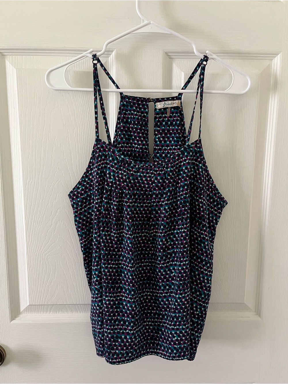 freebird Navy Geo Halter Camisole with Teal & Purple Dots